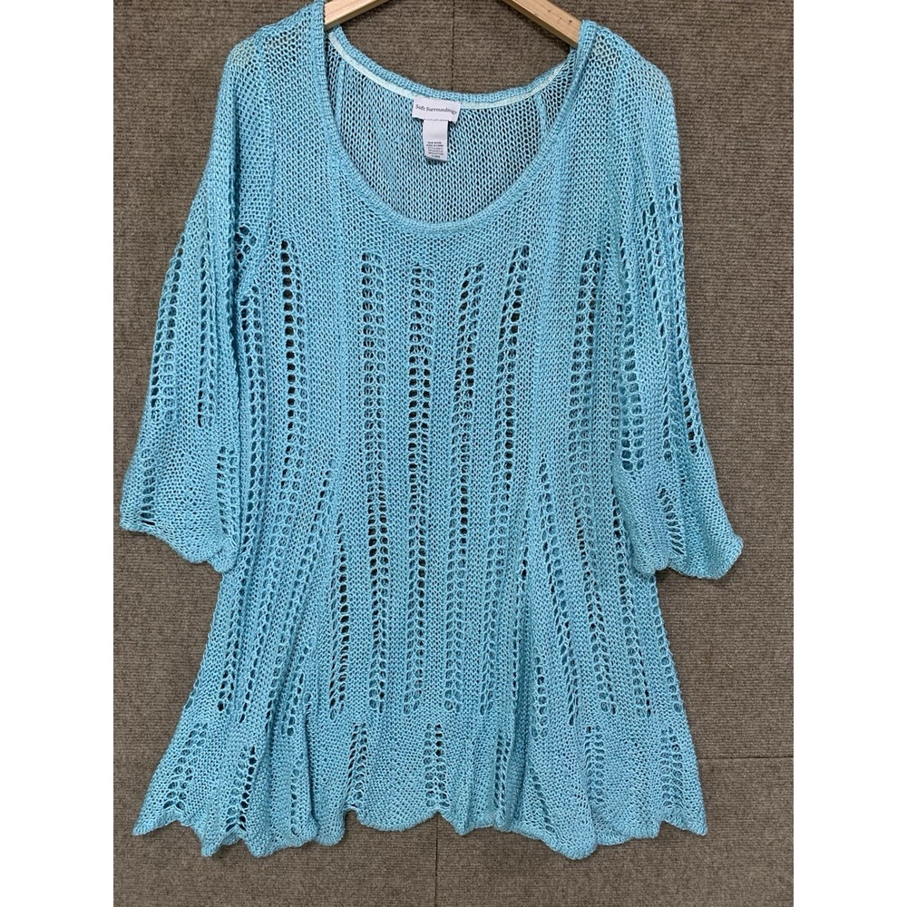 Soft Surroundings Crochet Open Knit Tunic L XL Beach Boho Cover Up Mini Dress